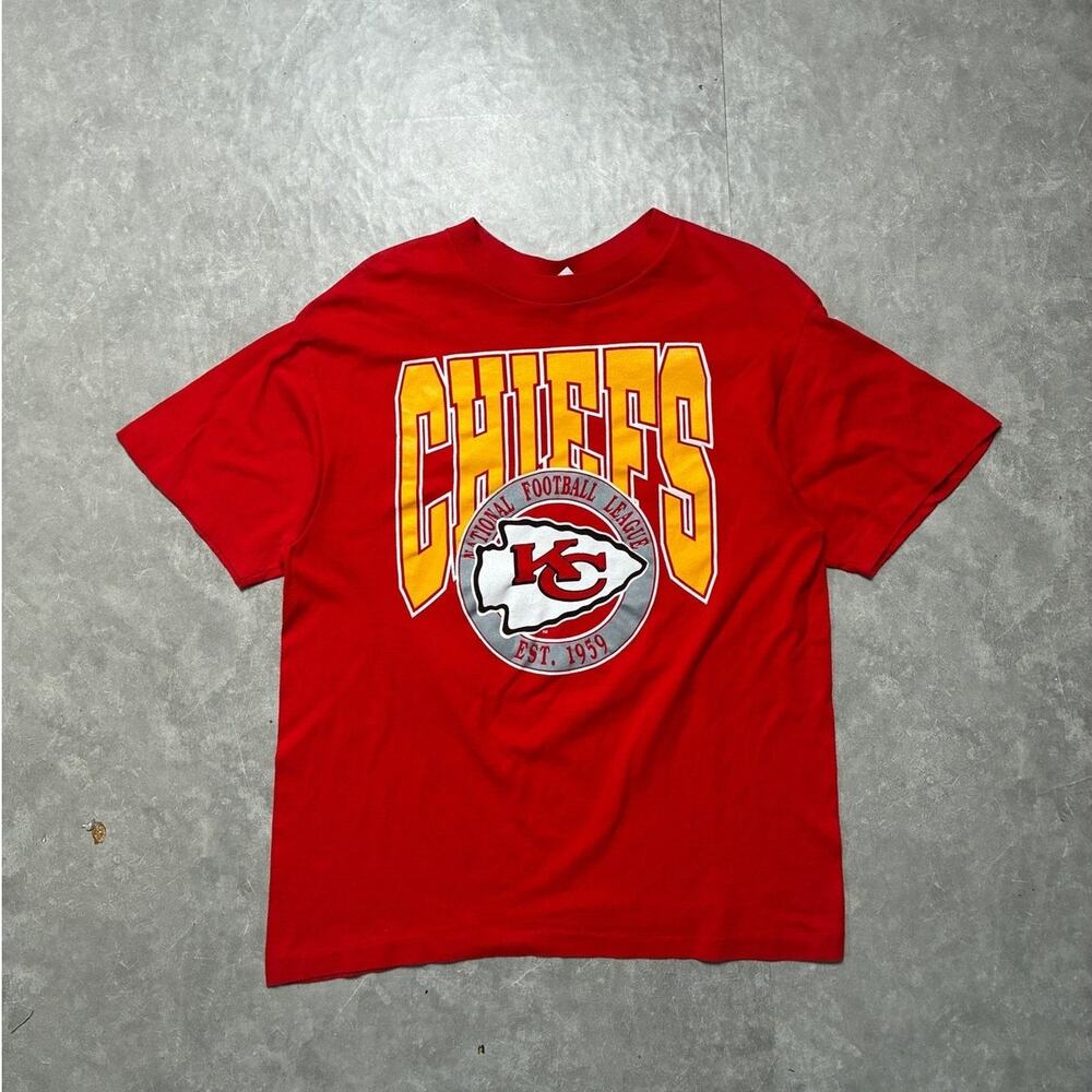 90s Vintage Kansas City Chiefs Trench Red T-Shirt -L
